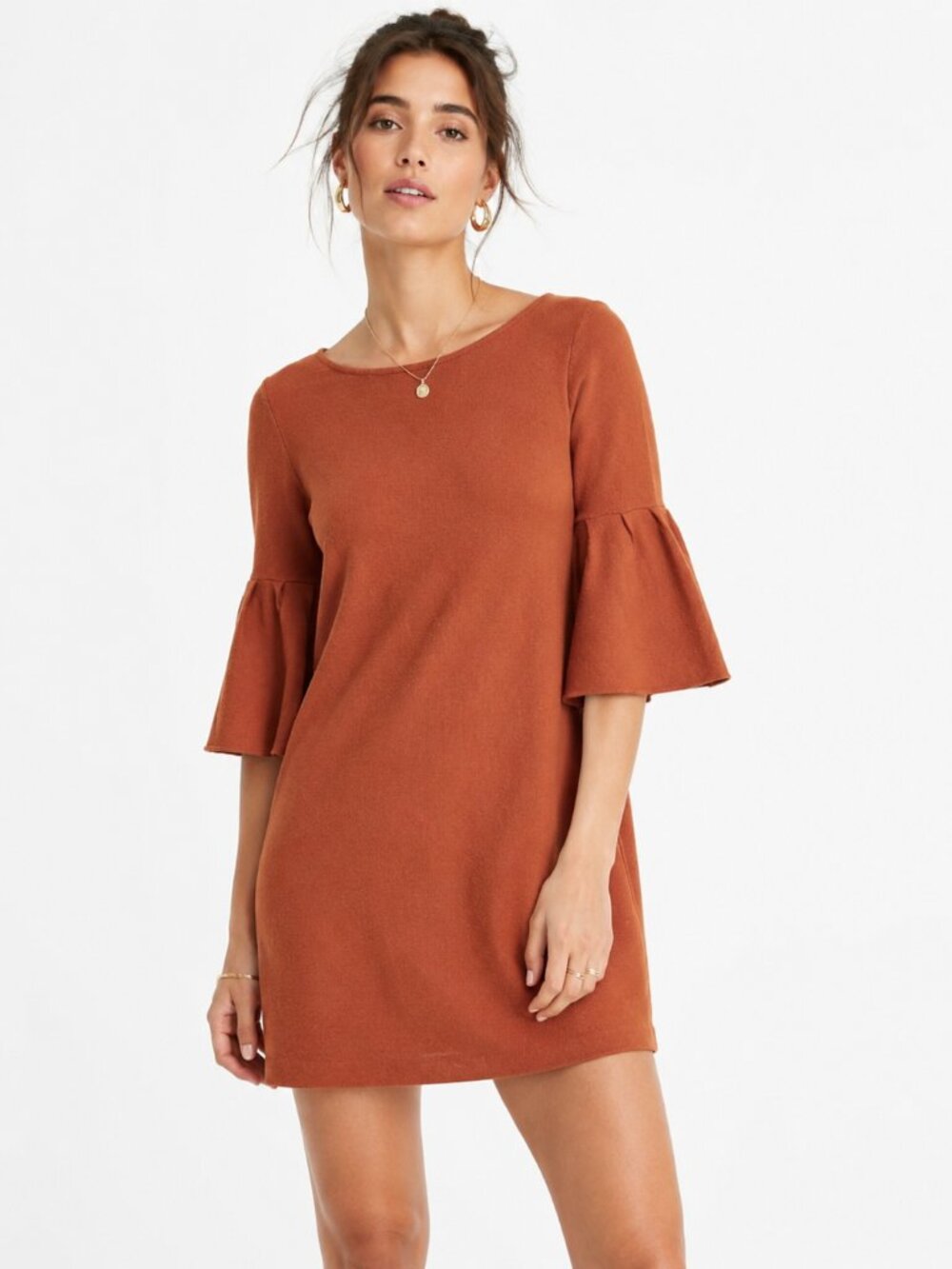 Anthropologie Moth Chester Sweater Dress Burnt Orange Rust Bell Sleeve XS